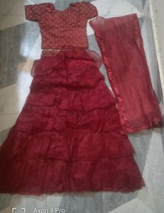 Burgundy Tiered Lehenga Set