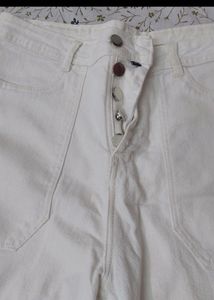 White Button-Fly Wide Leg Jeans