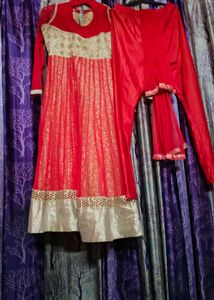 Red &amp; Gold Anarkali Suit with Dupatta
