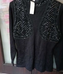 Elegant Black Beaded Statement Blouse
