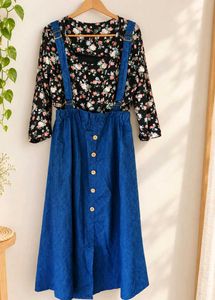 beautiful denim frock with floral inner attached