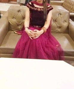 Burgundy Velvet and Net Lehnga