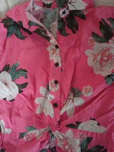 Vibrant Floral Print Twist Front Blouse
