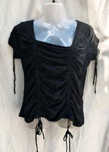Black Ruched Square Neck Crop Top