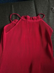 Elegant Red Pleated Halter Neck Dress