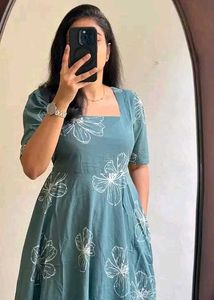 Stylish Floral Print Square Neck Dress_XL