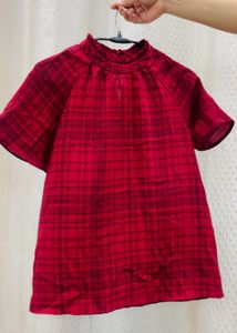 Red Plaid Mock Neck Top