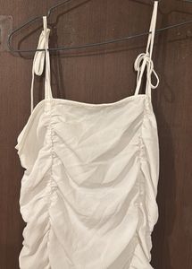 White ruched strap neck dress