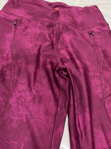 Women's Burgundy Patterned Athleisure Leggings