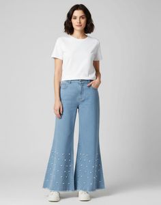 Pearl Embellished Flare Jeans