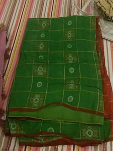Green Saree with Checkered Pattern