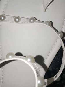 Elegant White Pearl Embellished Flat Sandals
