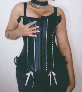 Black Corset Top with Pink Bows