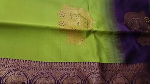 Brand New Purple &amp; Lime Green Silk Saree with Gold