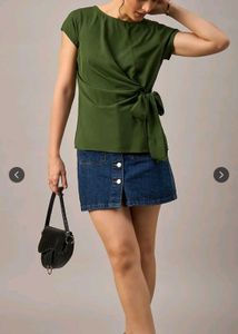 Stylish Olive Green Wrap Look Top