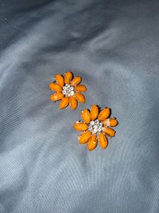 Orange Flower Stud Earrings