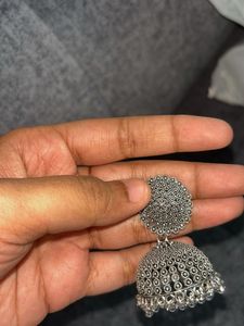 Elegant Oxidised Silver Jhumka Earrings