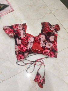 rose flower saree with designer blouse
