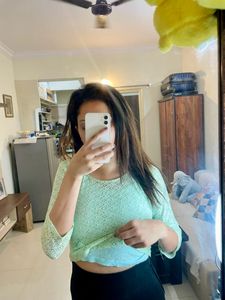 Sea Green Net Crop Top with Inner