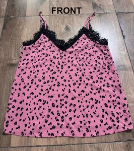 H&amp;m Pink Animal Print CamisoleTop with Lace Trim