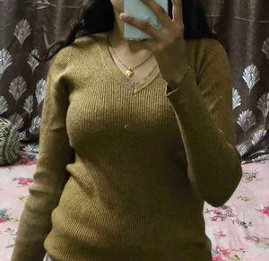 Brown V-Neck Long Pull Over