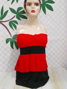 (300)Red & Black Strapless Top