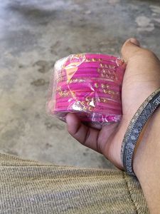Pink Bangles with Gold Embellishments