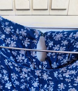 Floral Print Blue Midi Dress