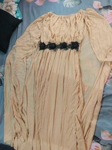 Elegant Peach Ethnic Gown with Black Rose Detail