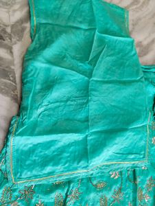 Teal &amp; Gold Embroidered Rajputi Poshak