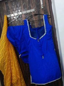 Royal Blue Kurta Set with Yellow Dupatta