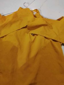 Mustard Yellow Lace-Up Cold Shoulder Top
