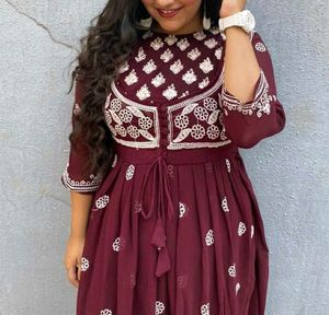 Maroon georgette chikankari kurti