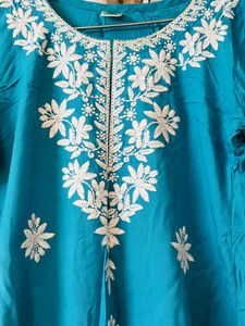 Turquoise Kurta with White Embroidery