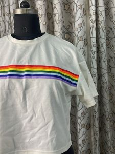 Rainbow Stripe Cropped T-Shirt