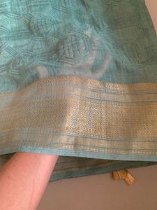 Elegant Teal Silk Saree with Mosaic Pallu