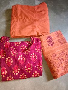 Beautiful Cotton Kurta With Churidar And Dupatta🤎