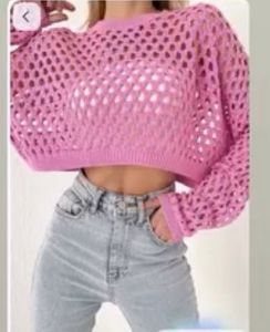Pink Ombre Crochet Crop Sweater