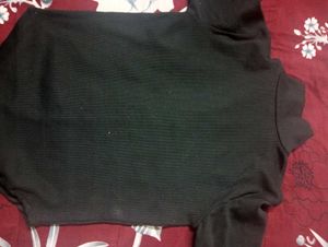 Black Ribbed Turtleneck Zip-Up Top