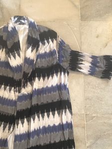 Ikat Print Blazer In White And Shades Of Blue
