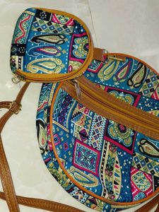 Vibrant Boho Print Sling Bag with Pouch