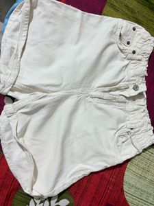 Cream High-Waisted Denim Shorts