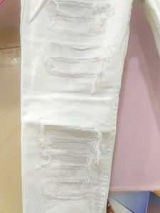 A High Waist White Ripped Boyfriend Jeans