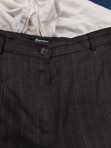 Brown High-Waist Wide-Leg Pinstripe Trousers