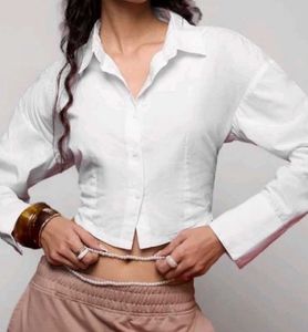 Classic White Cropped Button-Up Shirt