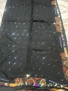 Black linen Saree with Embellishments and Blouse P