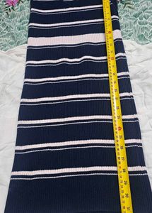 Navy blue and white striped sleeveless dress