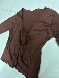 Brown Long Sleeve Tie cardigan