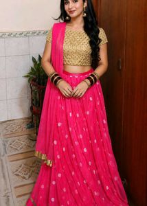Pink Polka Dot Lehenga Choli Set