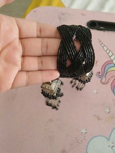 Elegant Black Beaded Cuff Bracelet